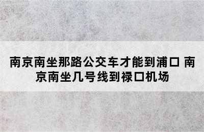 南京南坐那路公交车才能到浦口 南京南坐几号线到禄口机场